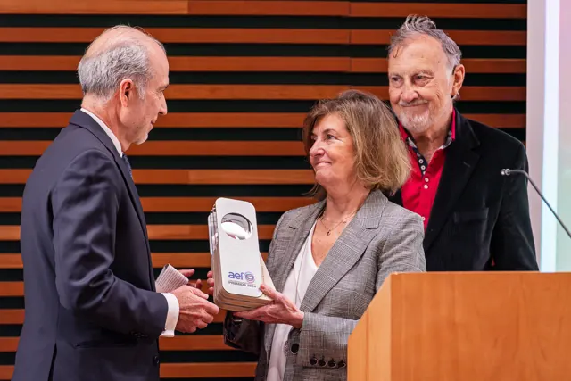 Entrega de un reconocimiento durante un acto institucional